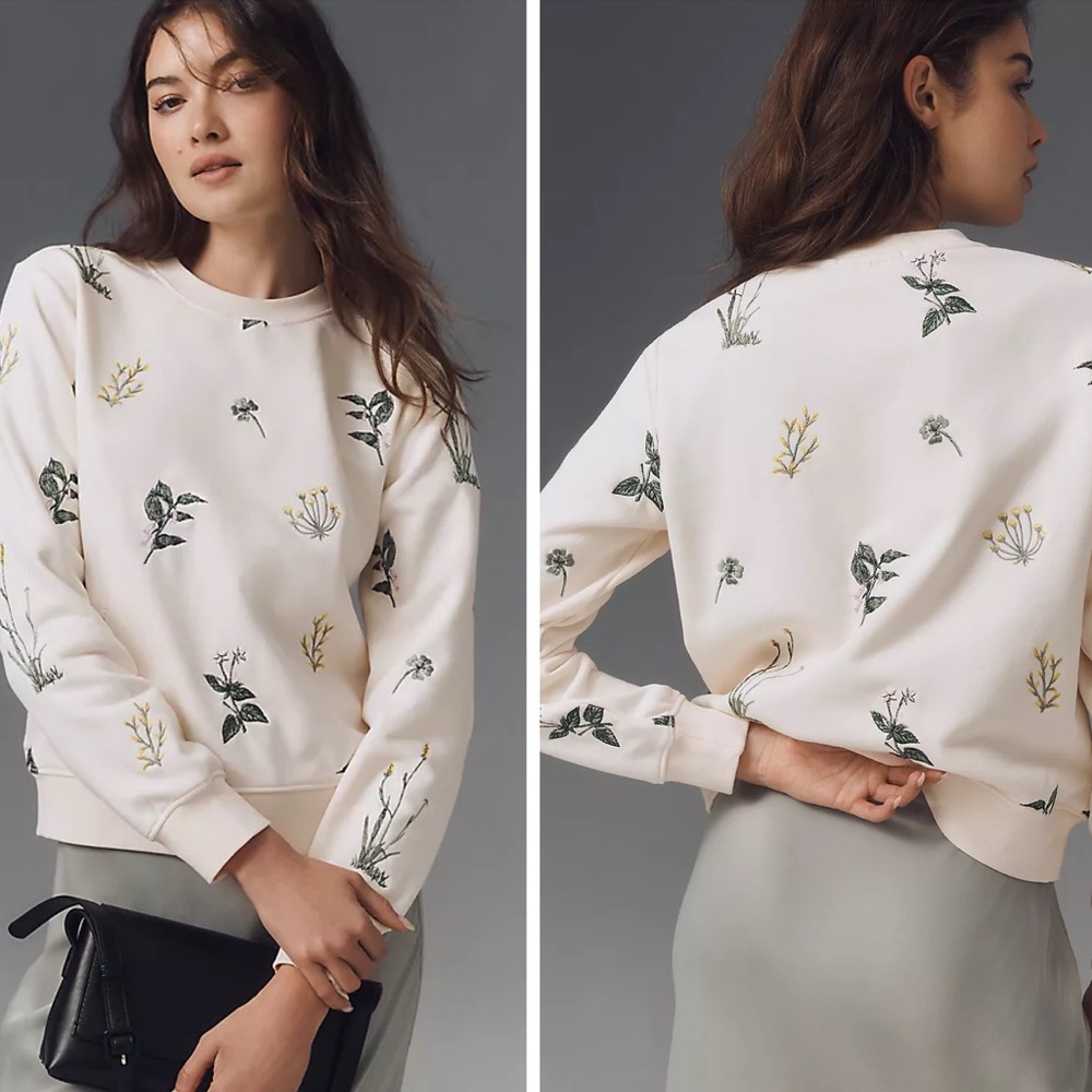 Anthropologie Scotch & Soda Allover Floral Embroidery Sweatshirt Small NEW